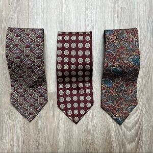 Vintage Christian Dior Monsieur Silk Ties, Set of 3, Maroon/Red/Beige Colors